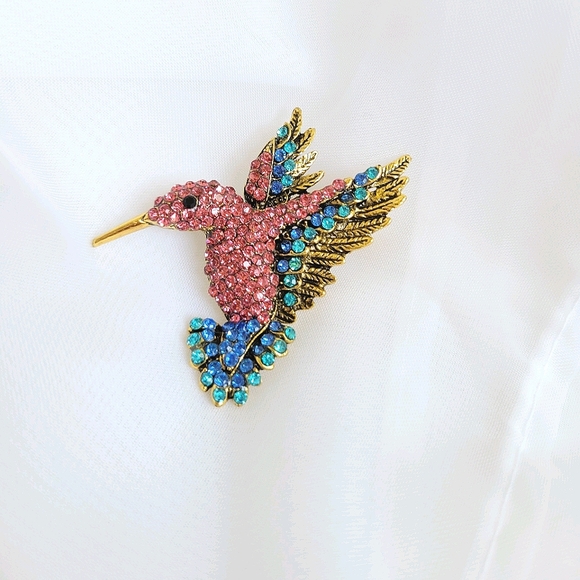 Pink Hummingbird  Brooch Pin Pendant Necklace NWT - Picture 3 of 6